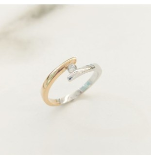 Anell or blanci rosa amb diamant 0.06 cts 9543br