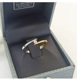 Anillo oro  blanco y amarillo con diamante 0.06cts 9551BI