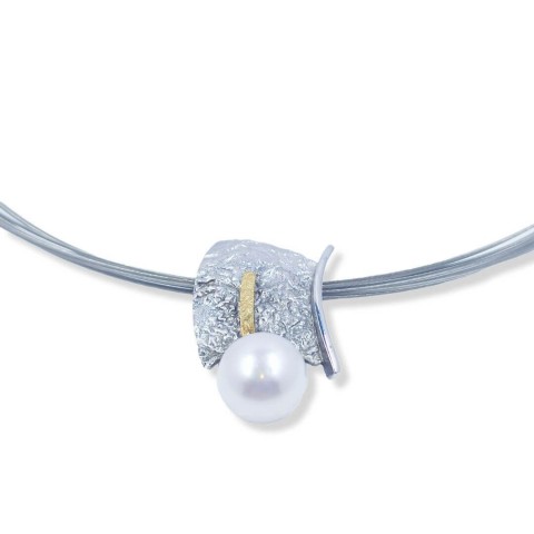 Collar plata y oro outlet Miquel Sardà perla y diamante P153370
