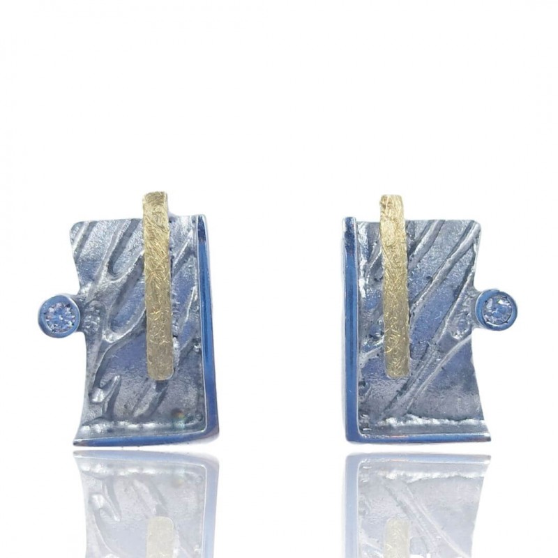 Pendientes plata y oro outlet Miquel Sardà con diamante P13532