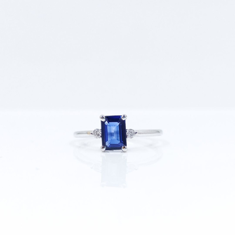 Anell or blanc 18kts safir blau i brillants 44416/za