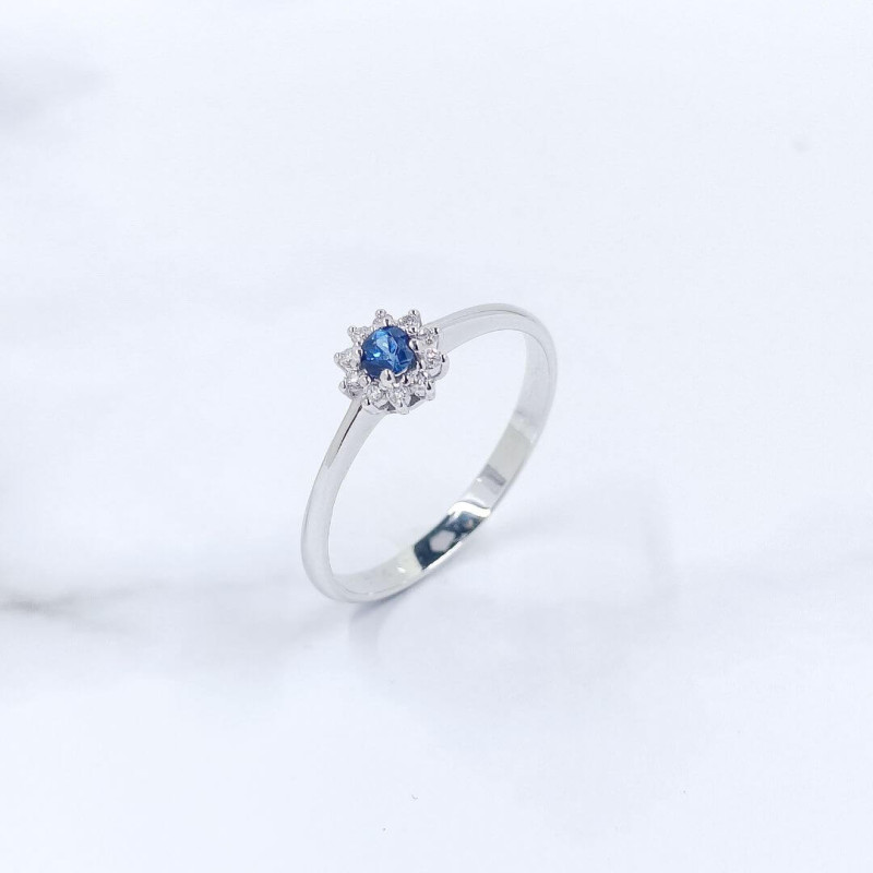 Anell or blanc 18kts safir blau i brillants 5170220