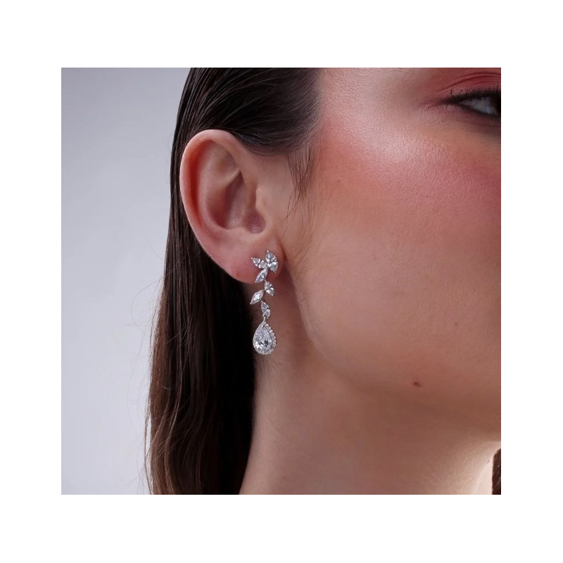 Pendientes plata de ley y circonitas novia 16401