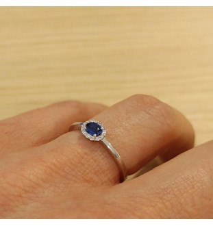 Anillo oro blanco 18kts zafiro azul y brillantes 27714/ZA