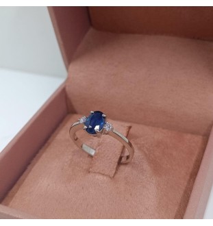 Anillo oro blanco 18kts zafiro azul y brillantes 8391BZA