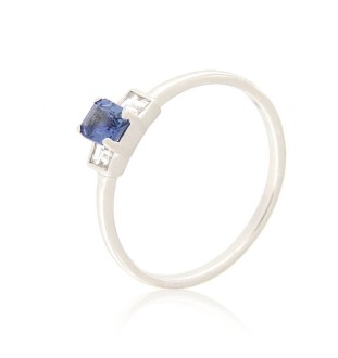 Anell or blanc 18kts safir blau i brillants 8918ZAB