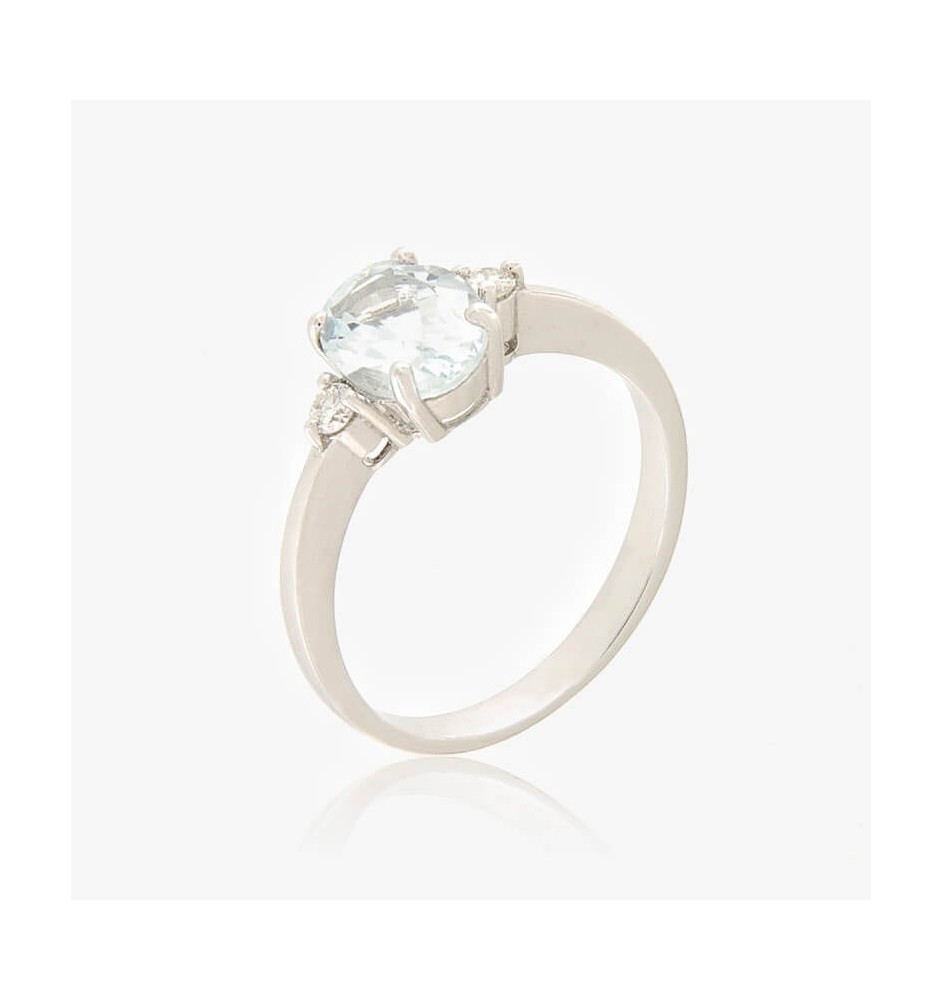 Anillo oro blanco 18kts agua marina y brillantes 7023AG