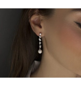 Pendientes plata de ley perla y circonitas 19596