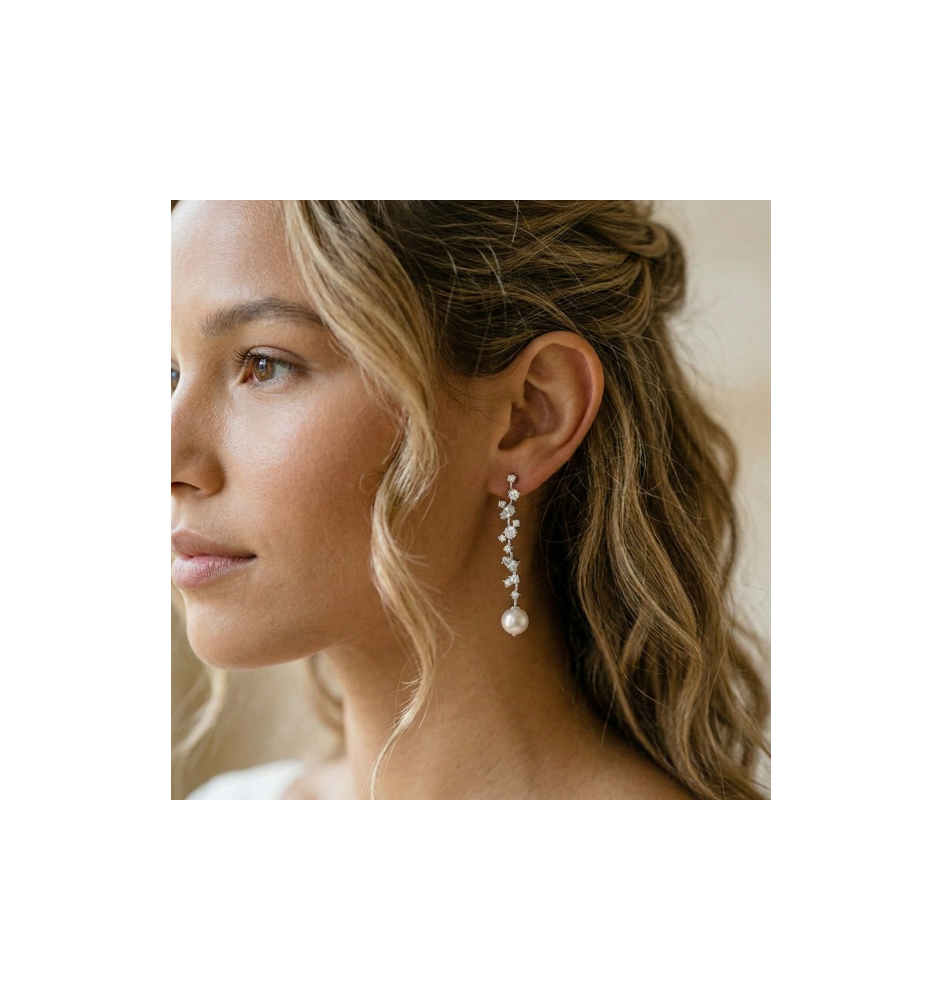 Pendientes plata de ley perla y circonitas 19595