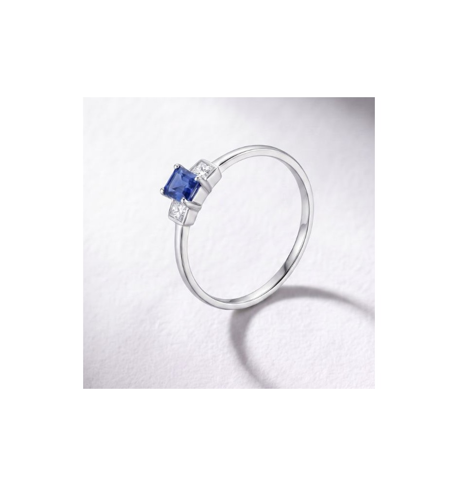 Anillo oro blanco 18kts zafiro azul y brillantes 8918ZAB