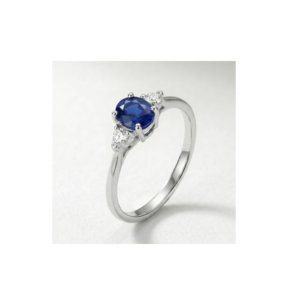 Anillo oro blanco 18kts zafiro azul y brillantes 8391BZA