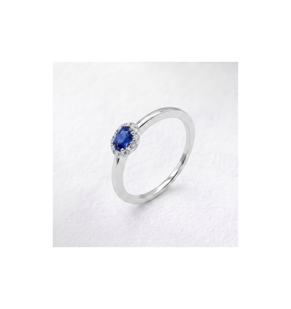 Anillo oro blanco 18kts zafiro azul y brillantes 27714/ZA