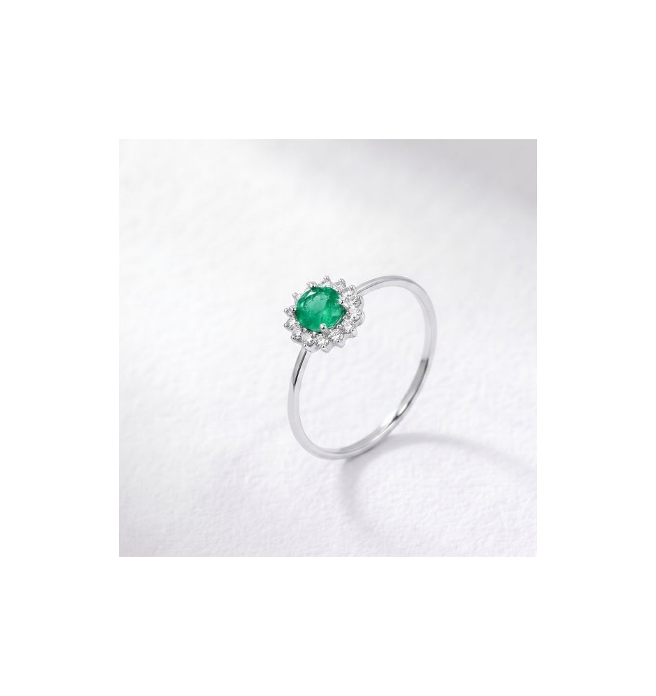 Anillo oro blanco 18kts esmeralda y brillantes 55714/ES