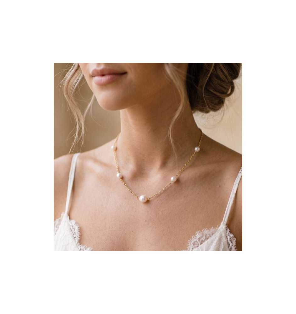 Collar plata de ley dorado con perla 5542CH