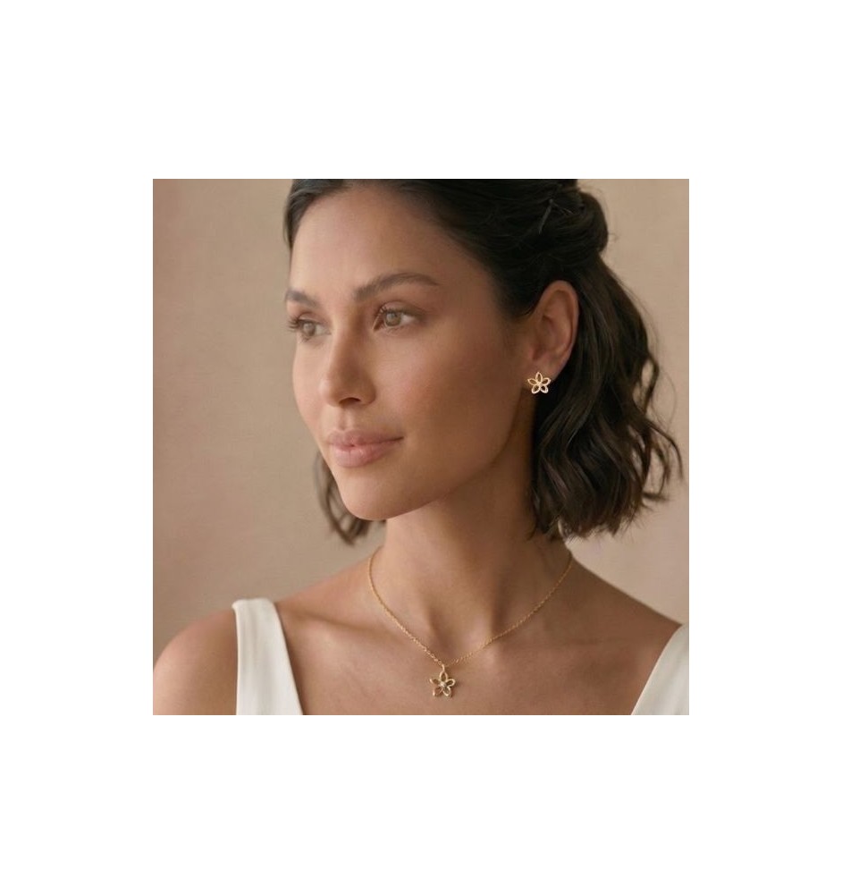 Pendientes plata de ley dorados forma flor 5052CH