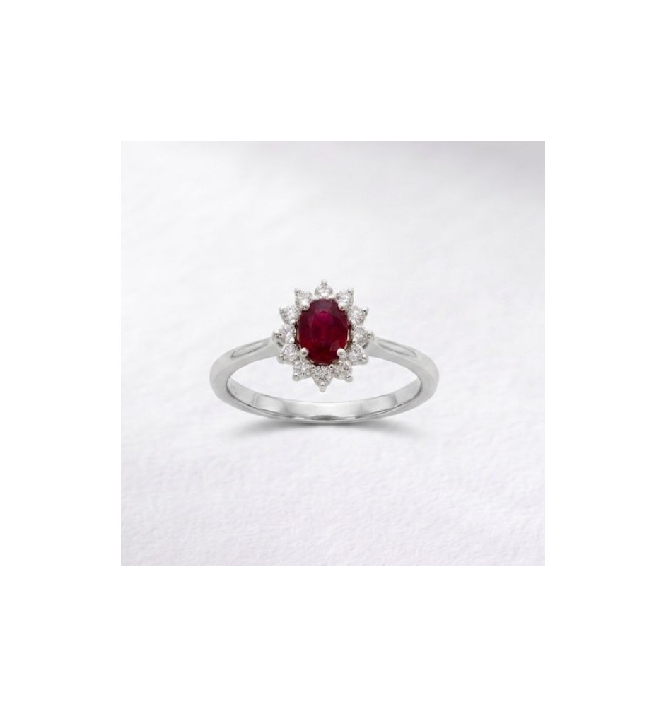 Anillo de compromiso en oro , rubí y diamantes 106086RB