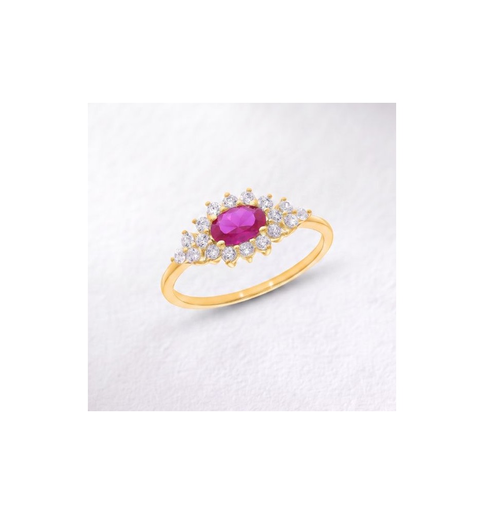 Anillo de compromiso en oro , rubí y diamantes 97127BR