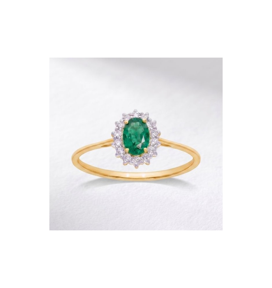 Anillo de compromiso en oro , esmeralda y diamantes 106465EB